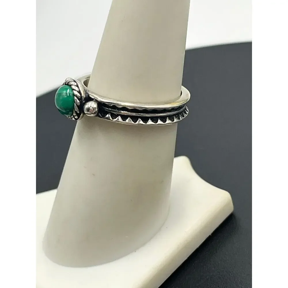 CAROLYN POLLACK‎ 925 Silver Vintage Tear Drop Malachite Band Ring Sz 7.5